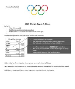 Olympic Day Schedule 5/26/2026